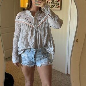 Free People White Embroidered Peasant Tunic Top